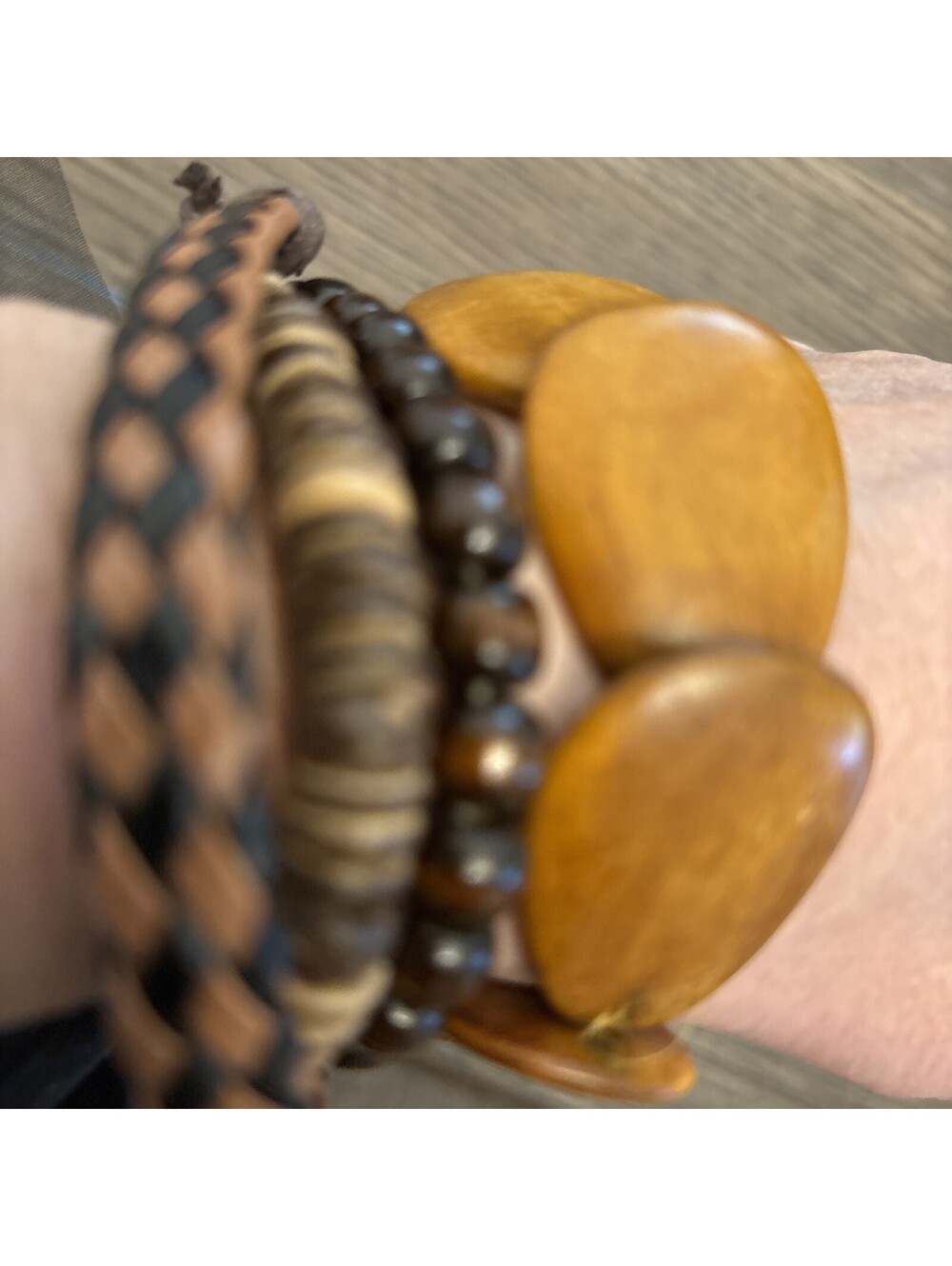 Lot Of 4 Wood Beaded And Faux Leather  Assorted Brown Bracelets